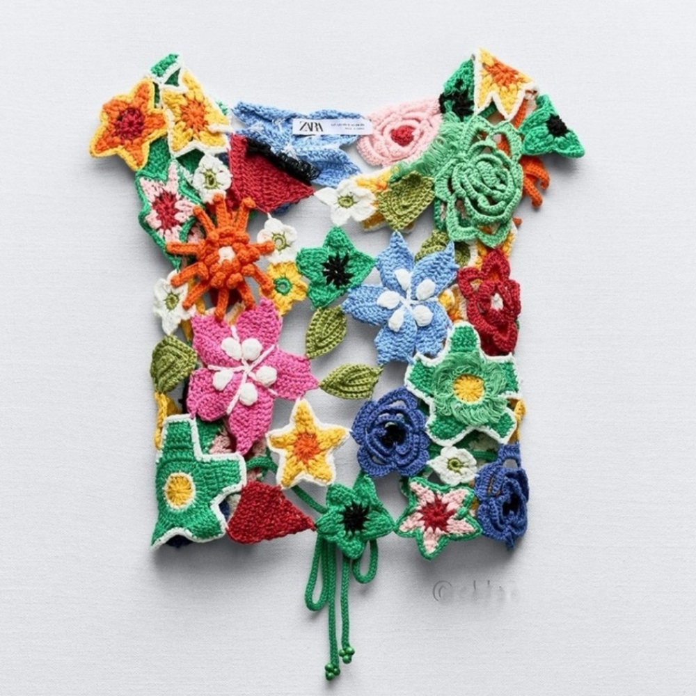 ZARA Colorful Crocheted Floral Open Knit Statement Top In XS/S NWT, RARE - Picture 3 of 16